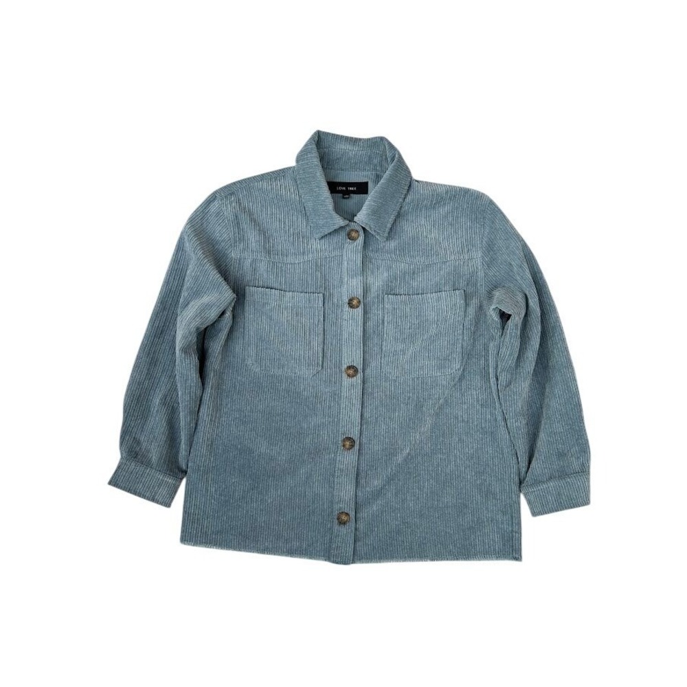 LOVE TREE Corduroy Shacket Light Blue Button Front Collared Long‎ Sleeve Women L